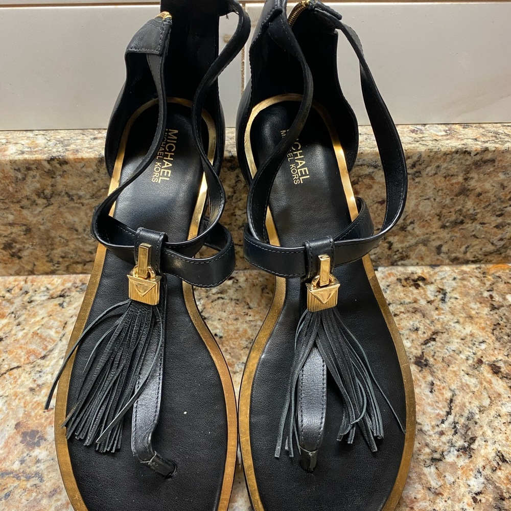 Michael Kors Alice Black Sandals with Tassel Detail